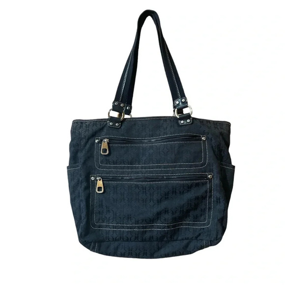Fossil Women’s Tote Bag Shoulder Canvas Zipper Pockets Everyday Black Large - Picture 1 of 16